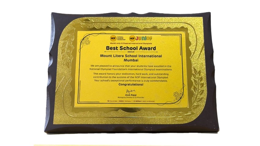 Best School Award by National Olympiad Foundation